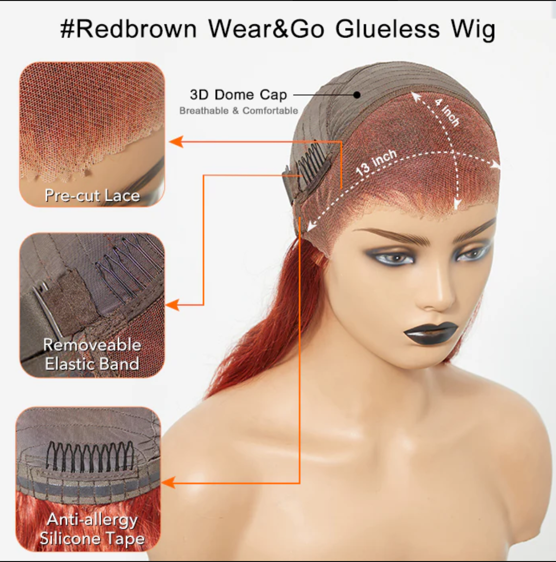 24" Body Wave Wear & Go Glueless Lace Frontal Wig – 13"x4" | Red Brown | 100% Human Hair