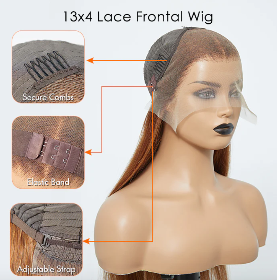 Slay Effortlessly with Our 13x4 Lace Frontal Wig – #4/27 Two-Tone Straight Perfection ✨ Medium Brown Swiss Lace | 100% Human Hair | 150% Density ✨